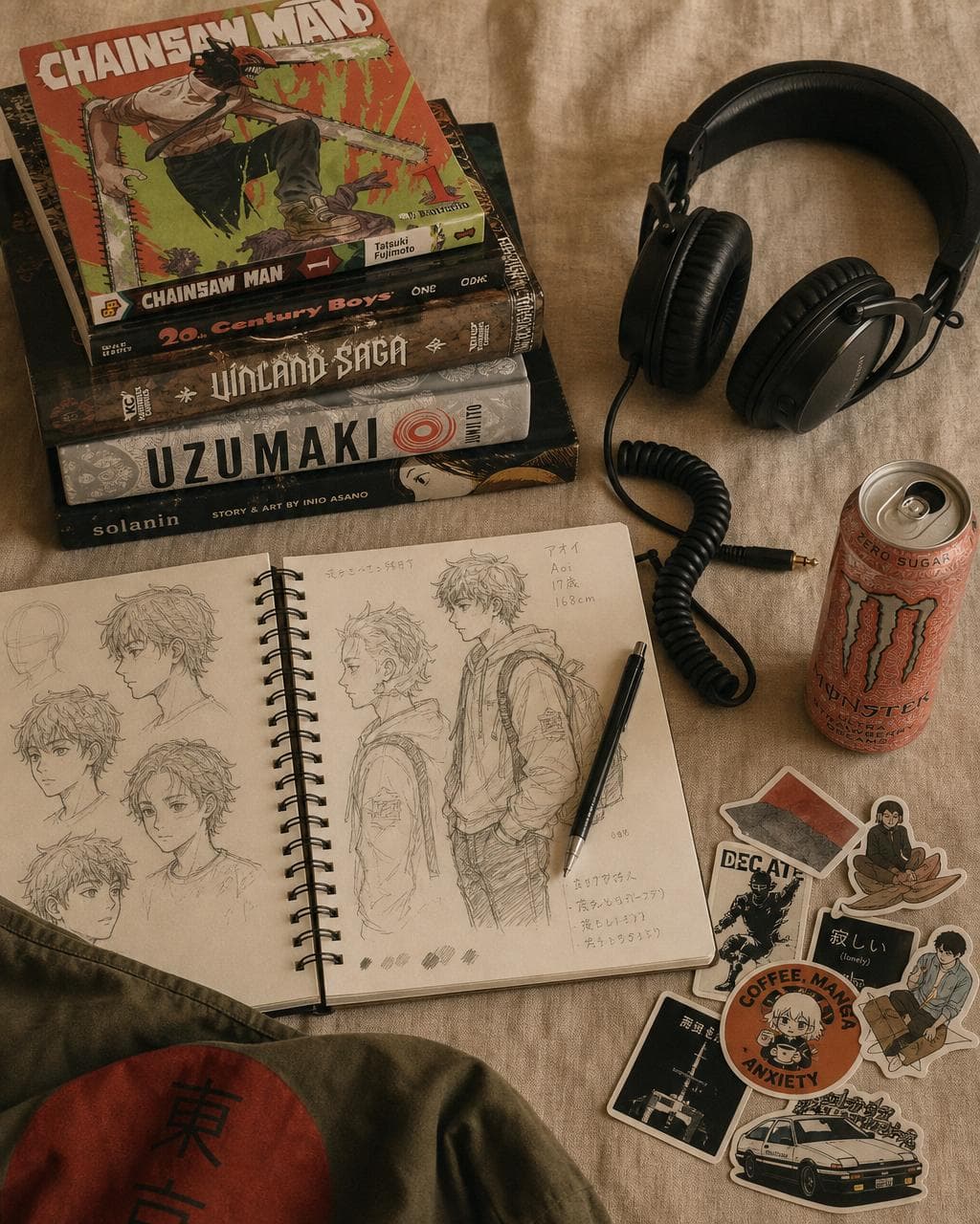 Manga sketchpad editorial moodboard